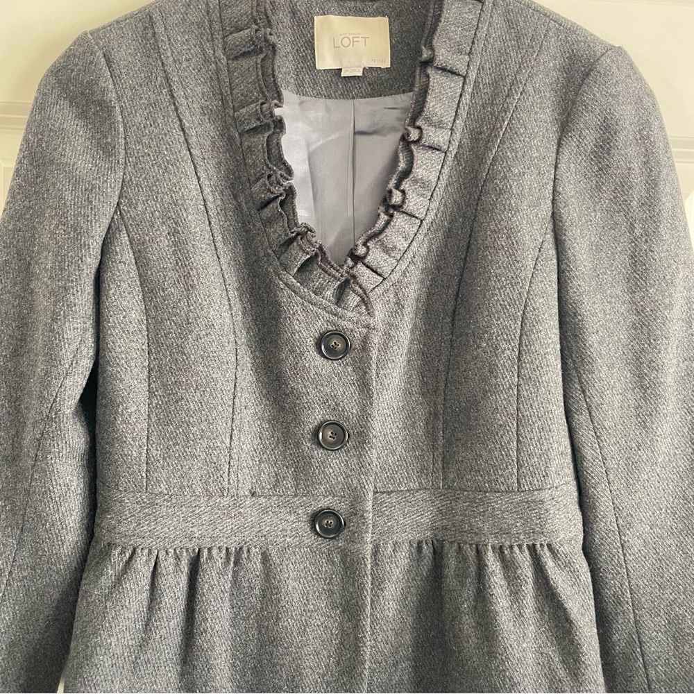 LOFT Charcoal Ruffled Suit Jacket - Picture 3 of 9